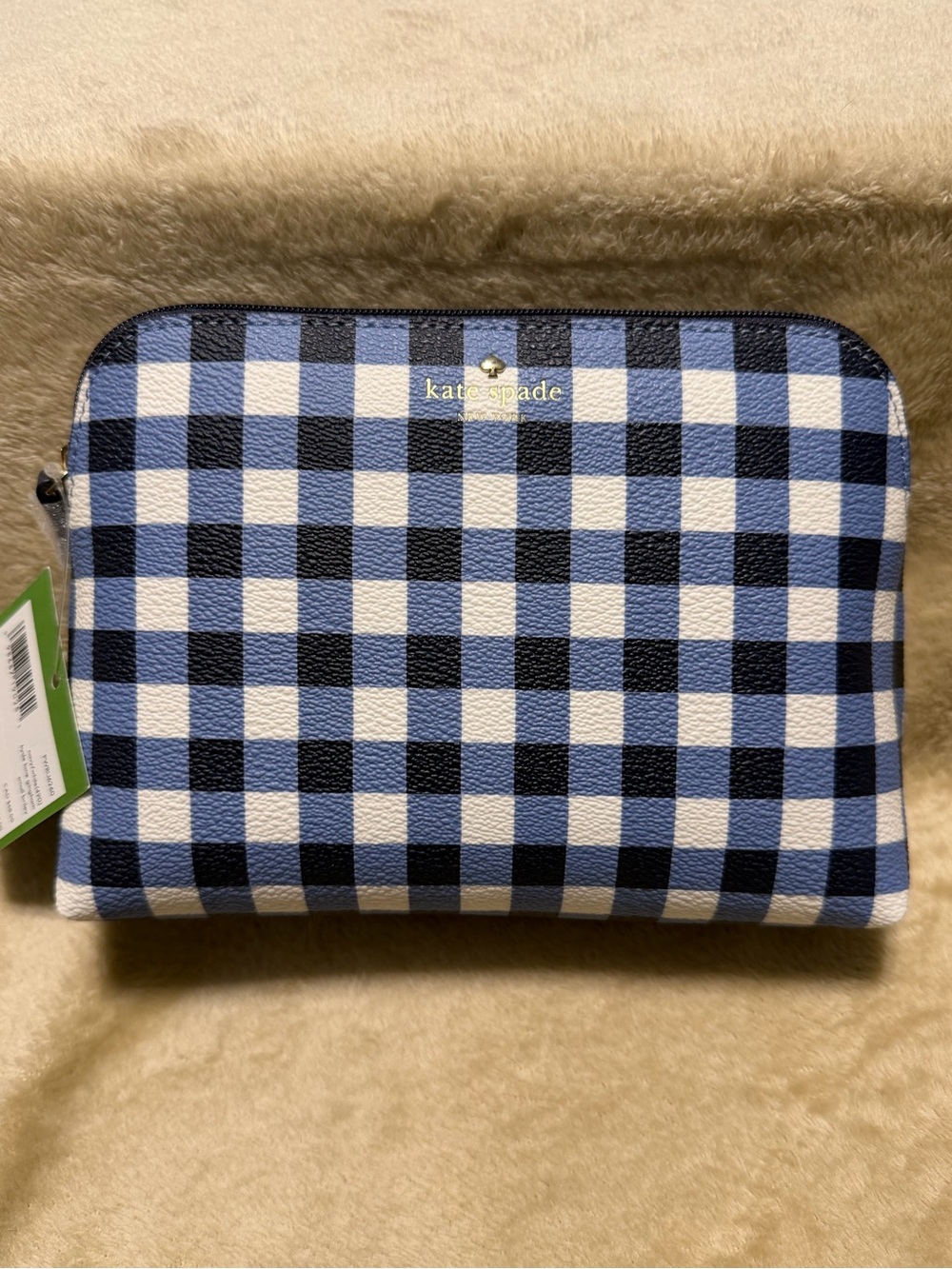 kate spade Blue and White Gingham Cosmetic Pouch